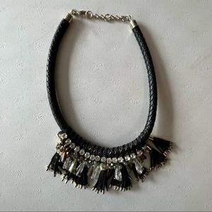 Banana Republic Black Leather Statement Necklace
